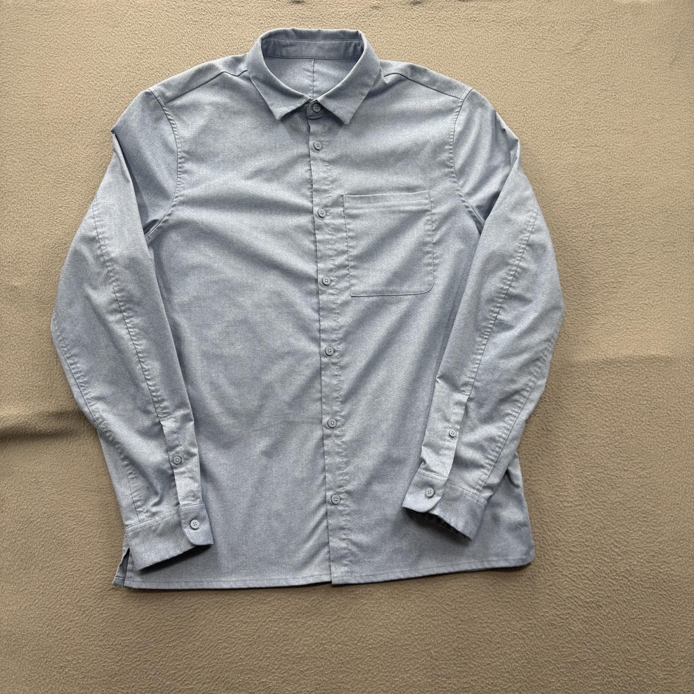 Lululemon Athletica Shirt Mens 2XL Blue Solid Twill Long Sleeve Button Up